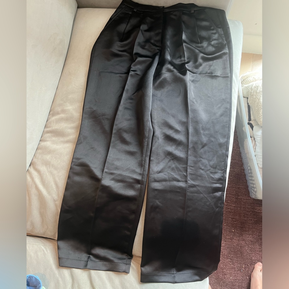 Calvin Klein Black Satin Pleated Trousers